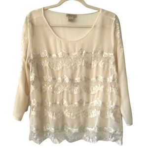 Lucky Brand Sheer Lace Blouse – Size Large cream white
